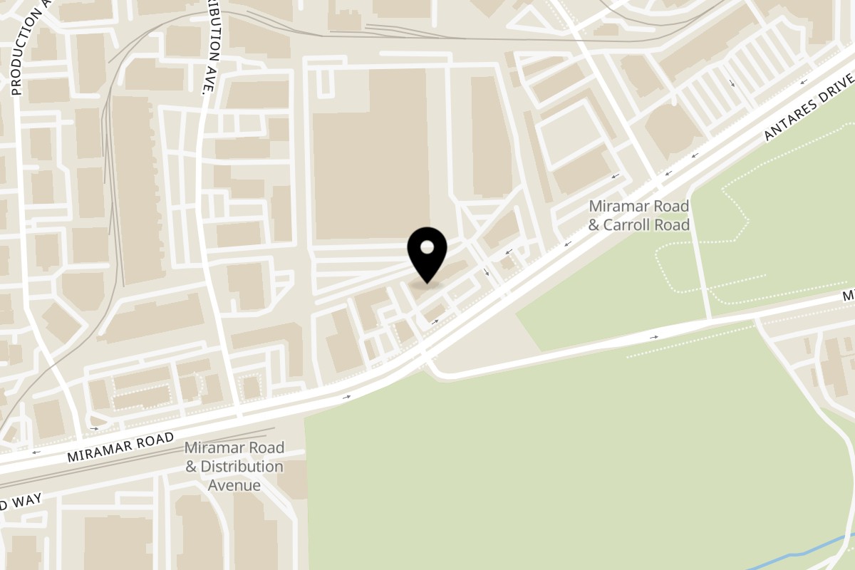 Map showing the location of Hanna Garden on 7160 Miramar Rd C-124 in San Diego